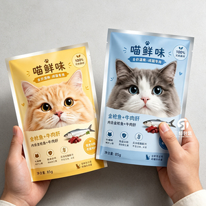 ถุงฟอยล์อะลูมิเนียมแบบซีลสามด้านสำหรับบรรจุอาหารแมวแบบเปียก น้ำหนัก 85 กรัม ผลิตในประเทศไทย เหมาะสำหรับอาหารเหลวและน้ำซุปกระดูก - Product Image 1