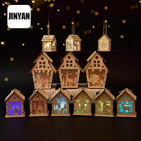 Décorations de Noël lumineuses en forme de cabane en bois, artisanat en bois gravé, maison de neige écologique, à suspendre à l'arbre de Noël, cadeaux DIY pour fenêtre