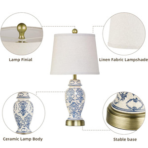 Jingdezhen Ceramic Table Lamp Blue White Pattern E27 LED Light Source For Living Room Bedroom <b>Study</b> <b>Desk</b> Decor - Product Image 3