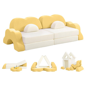 Childrens Play <b>Sofa</b> Set Modular Soft Foam Furniture For <b>Kids</b> Room With Storage And Stool 2 Seater Yellow White Design - Product Image 5