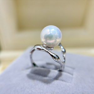 Support de bague en argent S925, accessoires de perles DIY, perles rondes de 8 à 10 mm, simple, bijoux en argent 10442 - Product Image 3