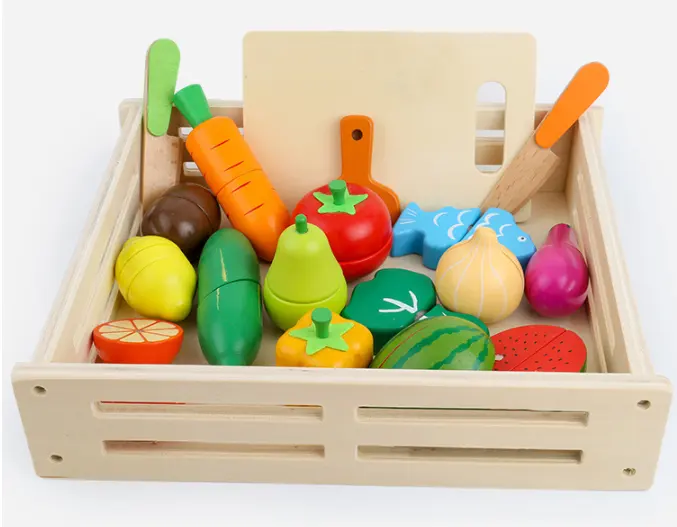 Juguete vegetal para niños, frutas y verduras de madera, juego de cocina de imitación, accesorios, fruta de madera