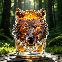 Bouteilles de whisky, vodka et vin en verre épaissi avec bouchon à vis en cristal, modèle tête de loup créatif, 150 ml et 350 ml, vente en gros OEM/ODM