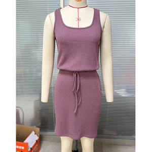 Ensemble décontracté pour femmes, robe midi en coton tricoté à col uni, nouvelle collection printemps-été, débardeur, jupe à cordon de serrage, confortable - Product Image 6