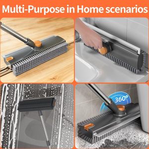 Stainless Steel Floor Cleaning <b>Brush</b> Silicone Scraper Strip Bristles Bathroom <b>Brush</b> Long Handle Adjustable Angle - Product Image 2