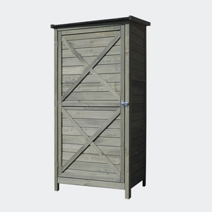 <span class=keywords><strong>Armoire</strong></span> de rangement extérieure en bois à une porte avec plusieurs cloisons de rangement à l'intérieur pour jardins, pelouses, terrasses et cours - Product Image 1