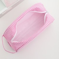 Tas Makeup Mini Klasik Lucu Berbahan Polyester Motif Kotak-kotak dengan Logo Kustom, Resleting, dan Desain Personal, Murah, Organizer Kosmetik, untuk Perjalanan Wanita
