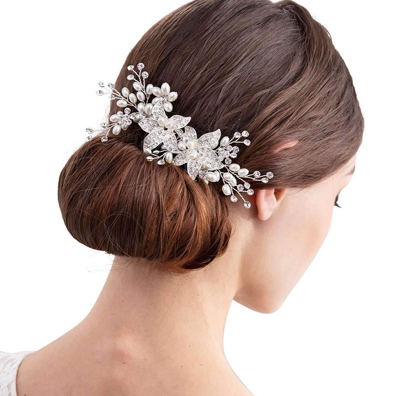 Wedding Rhinestone Pearls Flower Leaf Hair Comb Bridal Vintage Headpiece Crystal Bridal Hair Comb Wedding Hair Piece Accessories