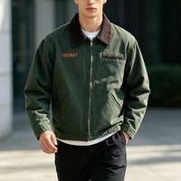 Veste décontractée vintage en toile Detroit délavée avec doublure en maille, col montant et fermeture éclair