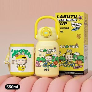 Cartoon Children's Double-Drink 316 Stainless Steel <b>Thermos</b> Water Bottle Straw <b>Cup</b> for Students to Carry With Rope Handle - Product Image 3