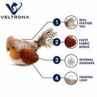 Jouet pour chat Squeaky Bird, queue en plumes véritables, corps en peluche, sifflet interne, 3 couleurs, 16 cm, jouet interactif pour animaux de compagnie