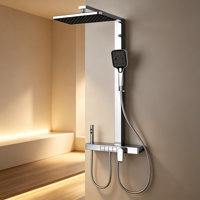 Mitigeur de douche thermostatique moderne pour salle de bain, double poignée, jet de pluie et jet doux, finition laiton poli, avec robinets sur pied