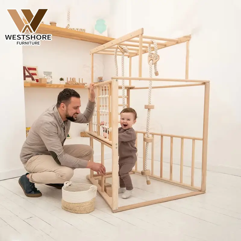 Khung Leo Cầu Vồng Montessori Bộ Dụng Cụ Tập Thể Dục Thể Thao Pickler Khung Leo Núi Cho Trẻ Em Sân Chơi Bằng Gỗ Với Slide Swing