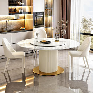 <span class=keywords><strong>Mesa</strong></span> de Comedor <span class=keywords><strong>Redonda</strong></span> Moderna de Vidrio con Superficie Brillante, Altura Ajustable, Patas de Metal Resistentes, Diseño con Patrón de Piedra, para 6 Personas, Uso Doméstico y Hotelero - Product Image 2
