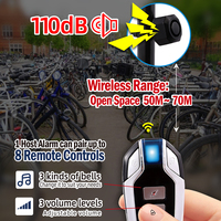 Alarm sepeda 110db isi ulang daya USB, Sensor getaran nirkabel Alarm sepeda motor Alarm Anti Maling skuter IP65 tahan air dapat diisi ulang daya USB
