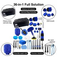 Kit de brosses de detailing automobile professionnel Polarbear Premium, 36 pièces, accessoires de nettoyage automobile en plastique, tampons de polissage en microfibre