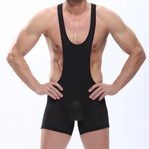 Wangjiang Bodysuit For Men Nylon Bodyshaper Sexy Mesh Singlet Vest Shapewear