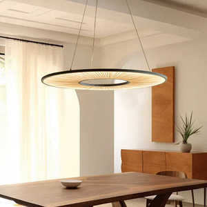 Lustre rond de style japonais noir E27 LED anti-éblouissement pour salle à manger - Product Image 1