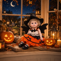 Poupée Reborn en vinyle de 18 pouces pour Halloween, costume de sorcière avec ailes de chauve-souris, baguette magique, cheveux bouclés, poupée nouveau-né pour jeu d'imitation