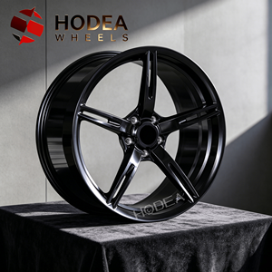 5 <span class=keywords><strong>Ruedas</strong></span> Forjadas Negras Brillantes de Doble Radiación de 18-22 Pulgadas, Llantas Monobloque Personalizadas 5x112 5x120 para BMW Tesla Audi - Product Image 1
