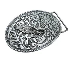 Hebilla de cinturón de aleación de zinc personalizada, diseño 3D en relieve, flor de águila, estilo occidental, para vestido decorativo de espectáculo de moda