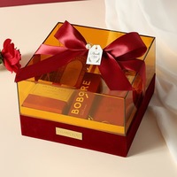 Boîte-cadeau Rectangle acrylique transparente pour faveurs de mariage Noël Thanksgiving anniversaire bonbons emballage avec couvercle marron
