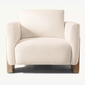 Fauteuil d'appoint de salon au design moderne avec cadre en bois massif de chêne/frêne et tissu, fauteuil simple - Product Image 4