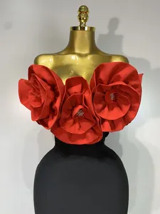 Vestido de Noche Largo y Recto con Hombros Descubiertos y Decoración de Diamantes, Tela de Poliéster/Spandex, para Mujer - Product Image 5