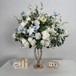 Nueva Bola de Flores Artificiales Realistas de Seda de 60 cm, Azul y Blanca, Decoraciones para Centros de Mesa de Boda - Product Image 1