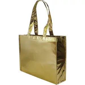 Wholesales saco de sacola holográfica, grande metálica e não tecido, impermeável para compras, bolsa para mercearia com alça