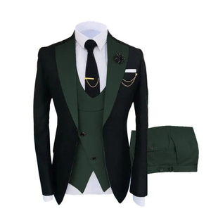 New Mens Solid Color Leisure Business Dress Blazer Jacket Breathable Wedding Suit Coat Button Fly Pants 3 Pcs Set - Product Image 2