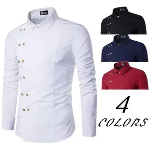 Mens European Double Breasted Long Sleeve T Shirt Factory Wholesale Men's Casual Plain Custom plus size men's polo shirts