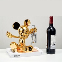 Statue de Souris en Résine Faite à la Main Plaquée Or, Porte-Bouteille de Vin avec Ouvre-Bouteille, Figurine Animale de 27 cm pour la Décoration de la Maison, du Bar, de la Cuisine, Cadeau