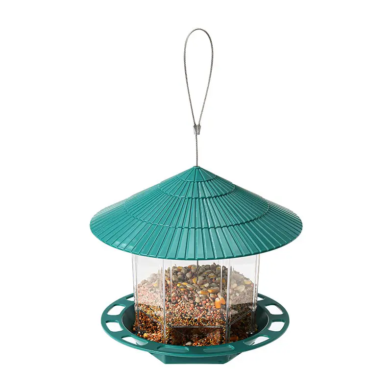 Alimentador de pássaros fora, semente de pássaro selvagem para alimentadores externos em formato de pássaro com teto pendurado, decoração de jardim