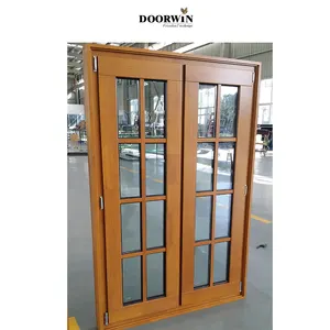 Doorwin الحديثة تصميم الفرنسية نماذج الأبعاد الصلبة قوس خشبي خشب الساج الألومنيوم الخشب يرتدون نوافذ بابية