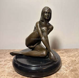 تمثال فتاة برونزية عتيقة بالحجم الطبيعي - منحوتة فتاة أوروبية متأملة - Product Image 4