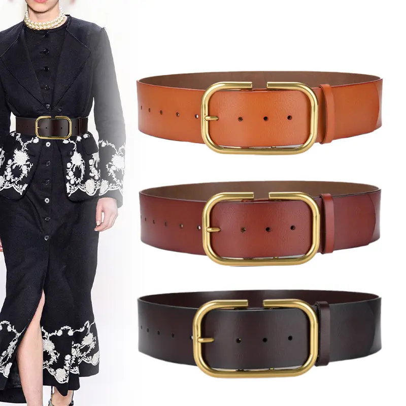 Ceinture en cuir véritable pour femme, grande boucle dorée, avec boucle ardillon, livraison gratuite