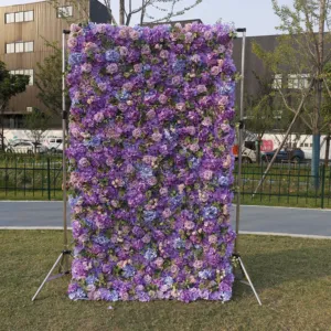 BD048制造商2024新设计定制紫色人造花墙板用于婚礼背景装饰