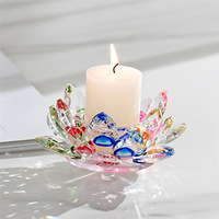 HBL Vente en gros de figurines de fleurs de lotus en verre de cristal Artisanat Ornements Bougeoir en verre en forme de fleur en cristal