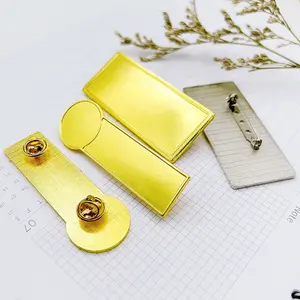 Wholesale Metal Printing Engraving Logo Gold Blank Rectangle Shape Lapel Pins Rectangular Name Tag Badge