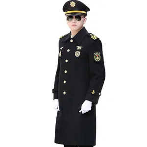 Lungo cappotto di lana per gli uomini ufficiale uniforme comandante soprabito invernale