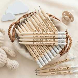 Crayons en bois gravés sur mesure avec gomme, pour cadeaux de baby shower, mariages, anniversaires ou fêtes - Product Image 3
