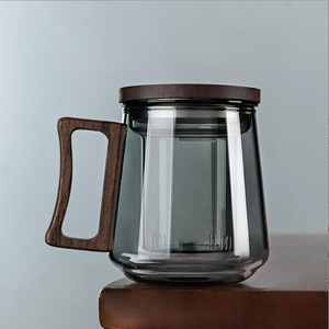 ชุดแก้วน้ำชาพร้อมฝาไม้และหูจับ 3 ชิ้น สำหรับใช้ในบ้านและสำนักงาน - Product Image 5