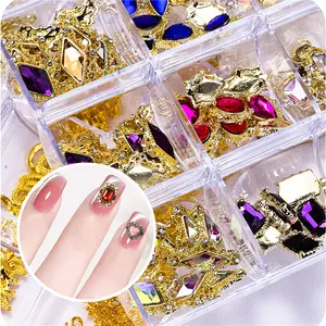 Glitter 3D Kim Loại Làm Móng Tay Hỗn Hợp Trang Trí Gấu Nail Art Thạch Pha Lê Charms Gem Box Set Cho Móng Tay Thiết Kế Nail Charms