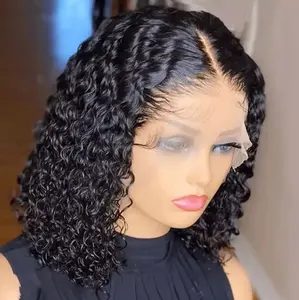 Wholesale indian 100% Virgin Raw Human Hair Full curly Short Lace Bob Wigs Vendor Glueless Lace Front Wigs For Black Women