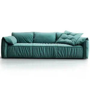 Set Sofa Besar Hijau, Sepuluh Tahun Jaminan Furnitur Ruang Tamu Mewah Kulit Beludru Gaya Modern Sofa Empat Tempat Duduk
