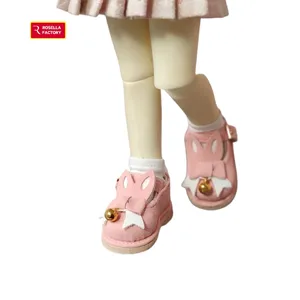 Zapatos de muñeca planos de PU diseñados con conejito y campanas para zapatos de muñeca BJD 1/6, muñecas de 12 pulgadas