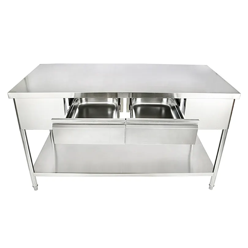 modern restaurant equipment inox work table with drawers