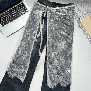 Jupe en dentelle superposée à taille haute unique, style streetwear, transparente, à nouer, style Y2k, jupe enveloppante pour fille - Product Image 1