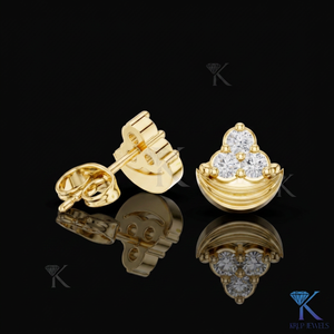 Lab Grown Diamond Crescent Moon <b>Stud</b> Earrings 3 Stone Cluster 18K Solid Gold Fine Women's Jewelry Wedding Party Anniversary Gift - Product Image 1